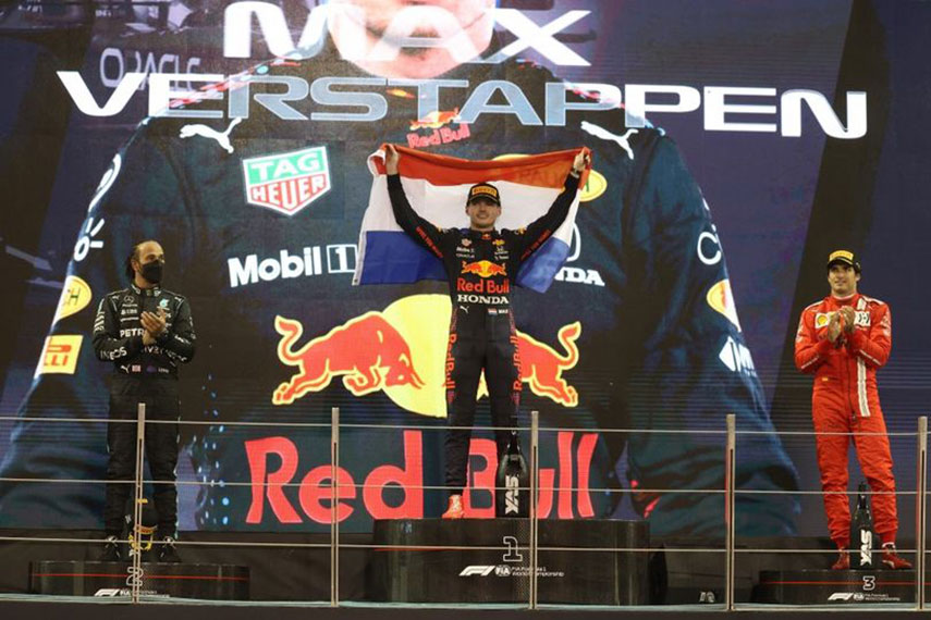 Max Verstappen on the Podium as the winner
