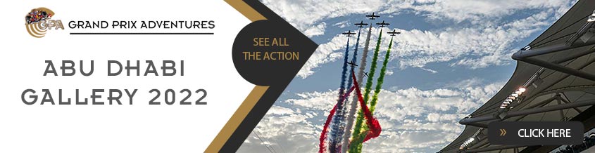 banner with planes in the air streaming colours at the abu dhabi GP saying abudhabi gallery 2022