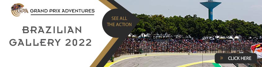 banner with the track and crowd in the distance of the brazilian GP saying brazilian gallery 2022