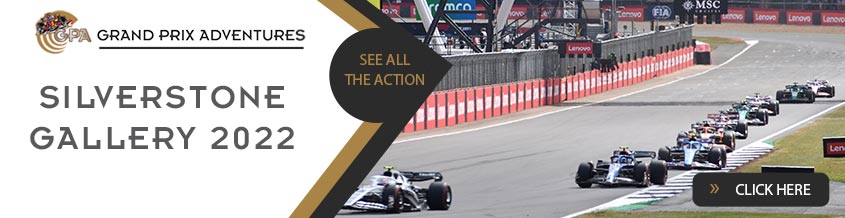 banner with f1 cars racing saying silverstone gallery 2022