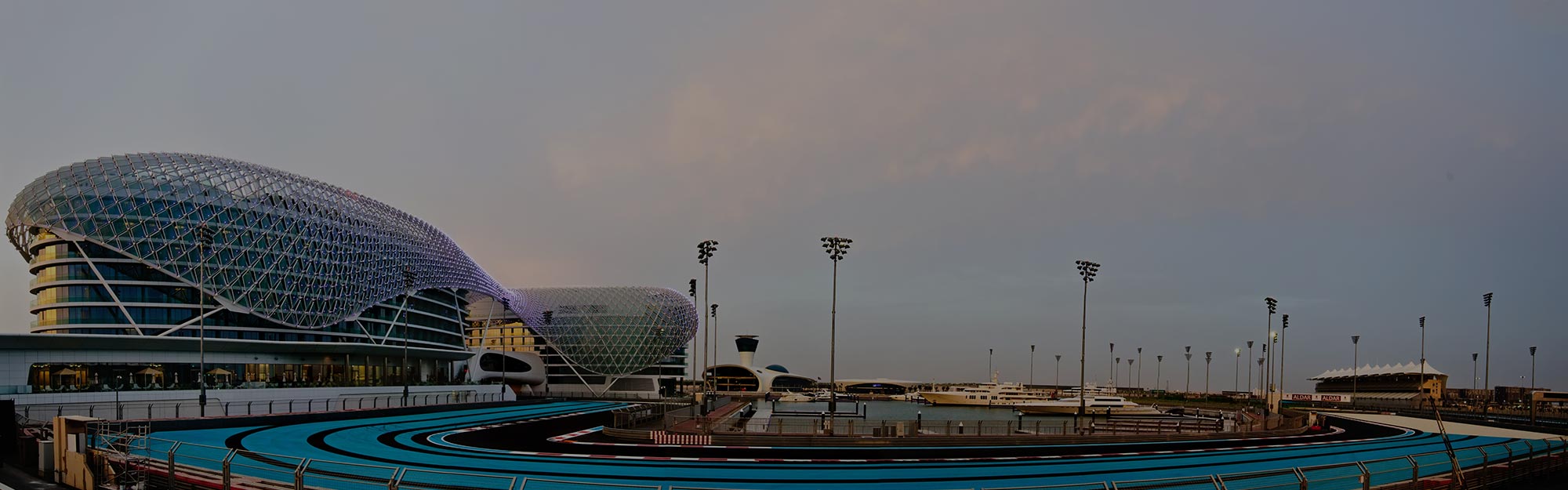 view of the abu dhabi racetrack and the yas viceroy hotel