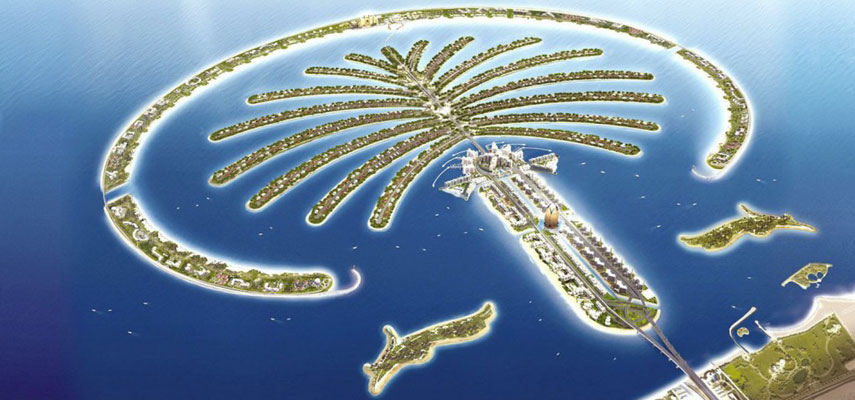 abu dhabi island shaped into a palm tree from the air