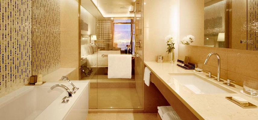 large bathroom with sink, bath and shower room