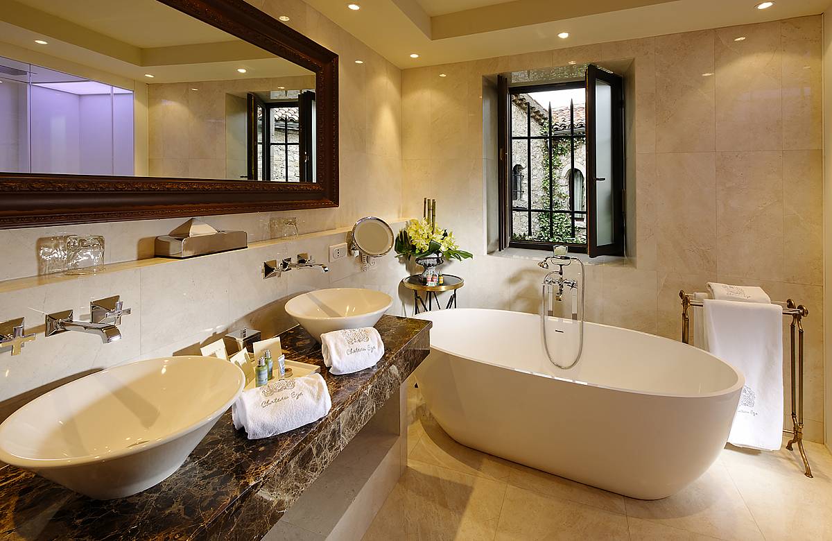bathroom with luxury bath