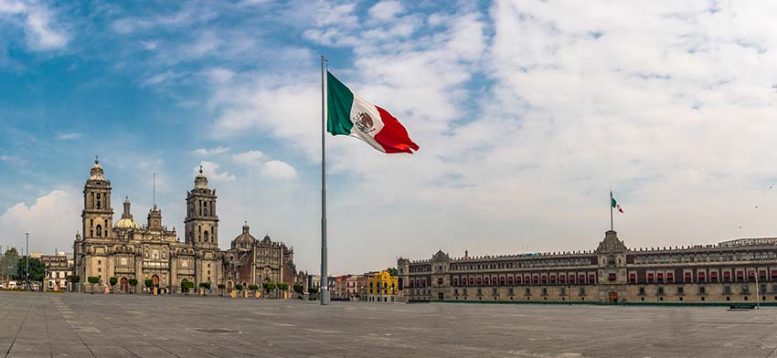 Panoramic view of Zocalo and Cathedral - Mexico City, Mexico