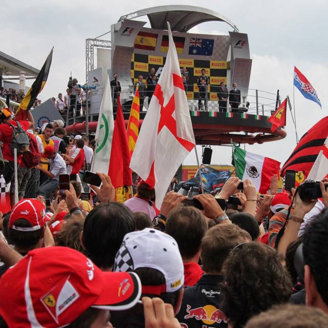crowd scene with view of the podium