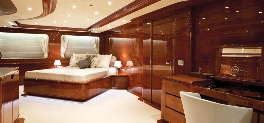 inside one of the luxury bedrooms onboard the yacht