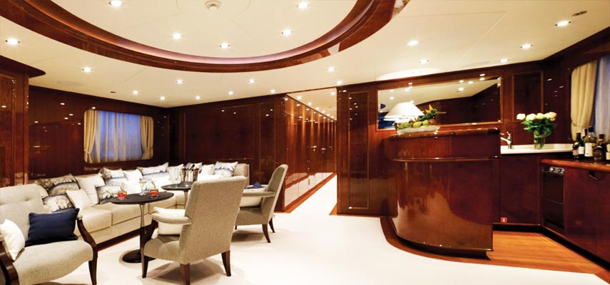 the bar area and lounge on the yacht