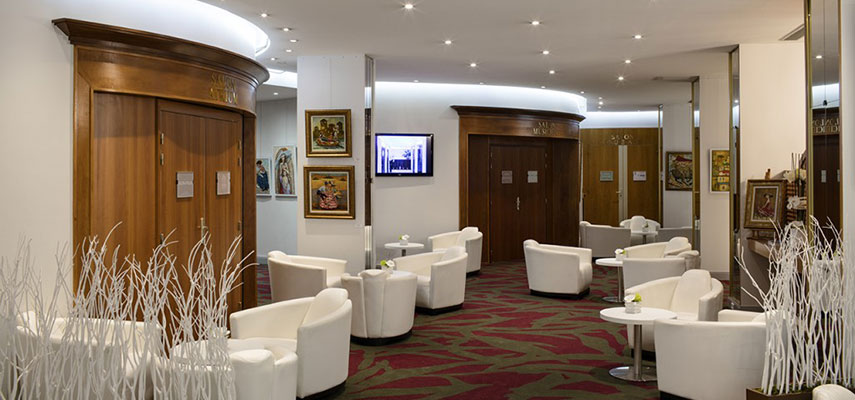 hotel lobby with seating area