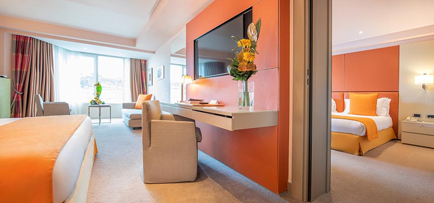 orange styled 2 bedroom hotel suite