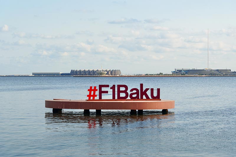 f1 baku sign floating on the sea
