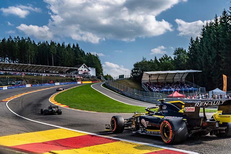 belgium grand prix circuit with f1 racing cars