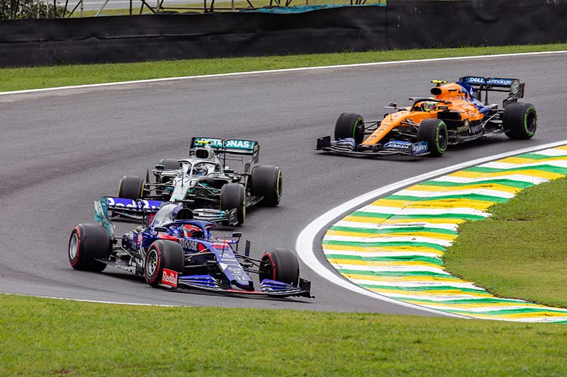 brazilian grand prix formula one cars in action