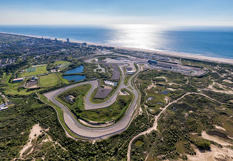 dutch grand prix circuit from the air with the sea and beach in the distance