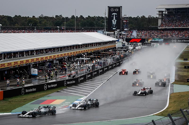 f1 cars racing at the german grand prix