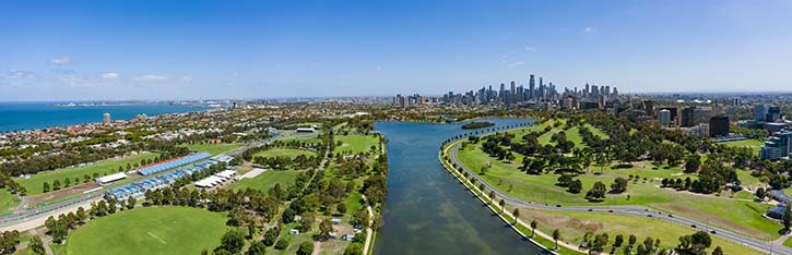 ariel view of the melbourne gp race track