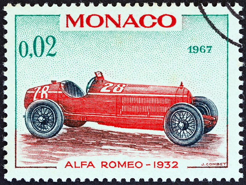 monaco alfa romeo car 1932 stamp
