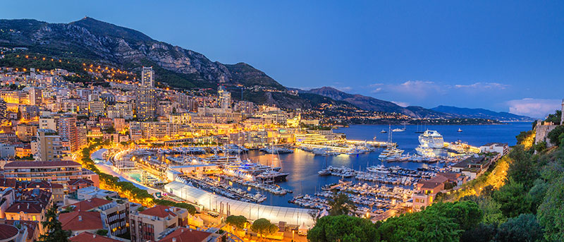 view of monaco and the bay from night