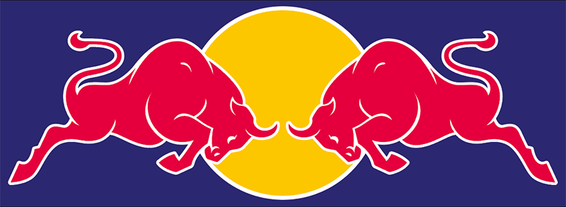 the red bull logo of 2 red bulls going head to head