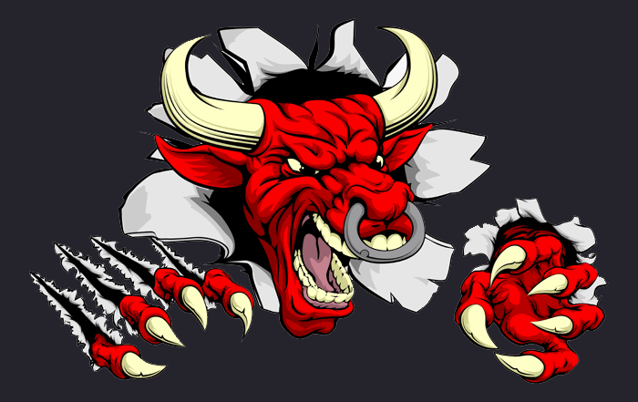 red bull cartoon bursting through