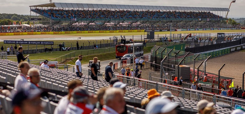 views from the grandstand at silverstone over to the track