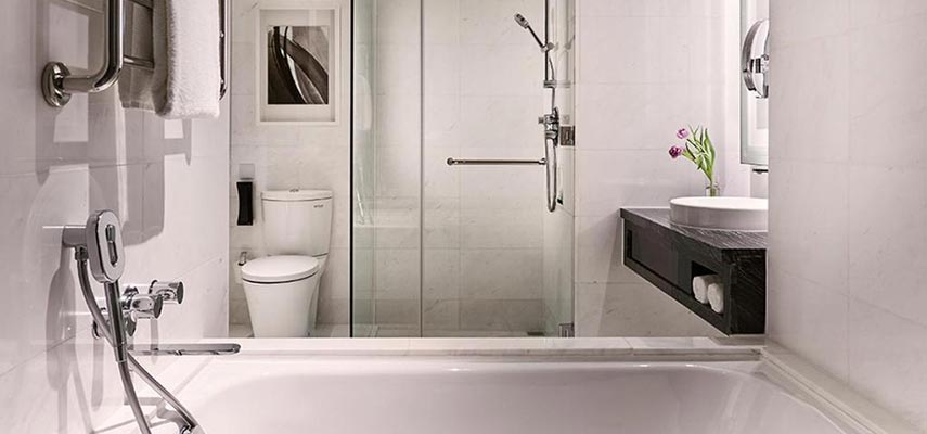 luxury bathroom with shower and bath