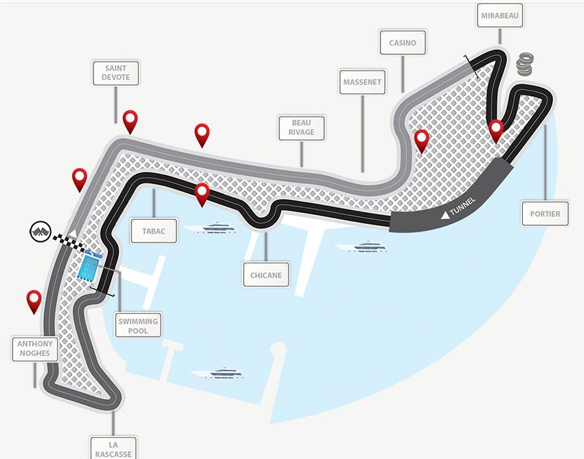 some locations where you can get views of the race at monaco