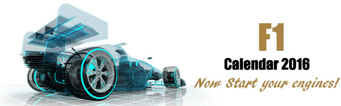 formula 1 racing car with F1 calendar message