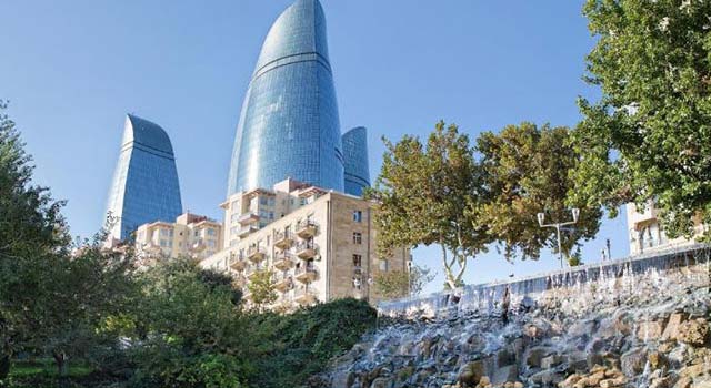 View of the Fairmont hotel in Baku