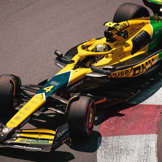 yellow f1 race car at the Monaco Grand Prix Formula 1 race