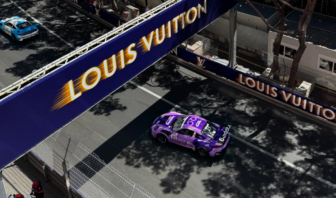 porsche cars racing seen from above