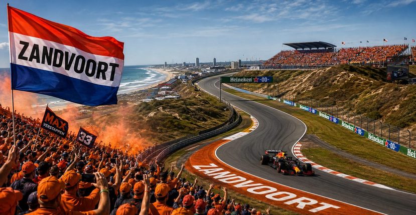 Dutch Grand Prix Formula 1 racing at Circuit Zandvoort with orange Dutch fans